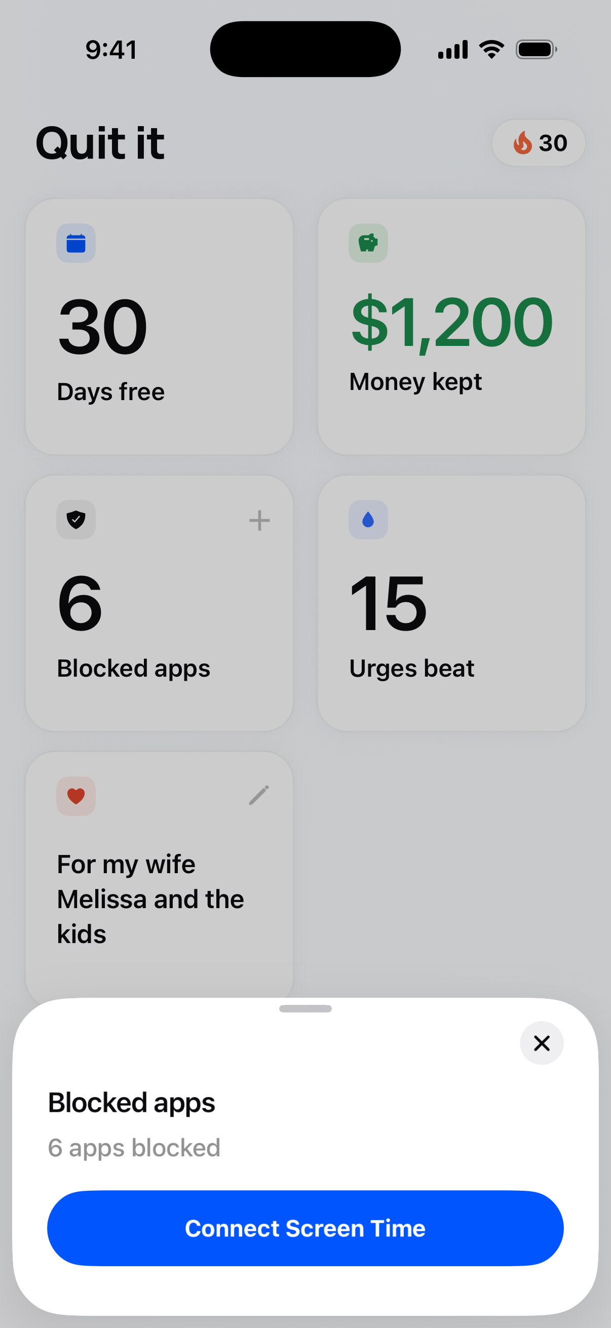 Blocked apps sheet showing 6 apps blocked