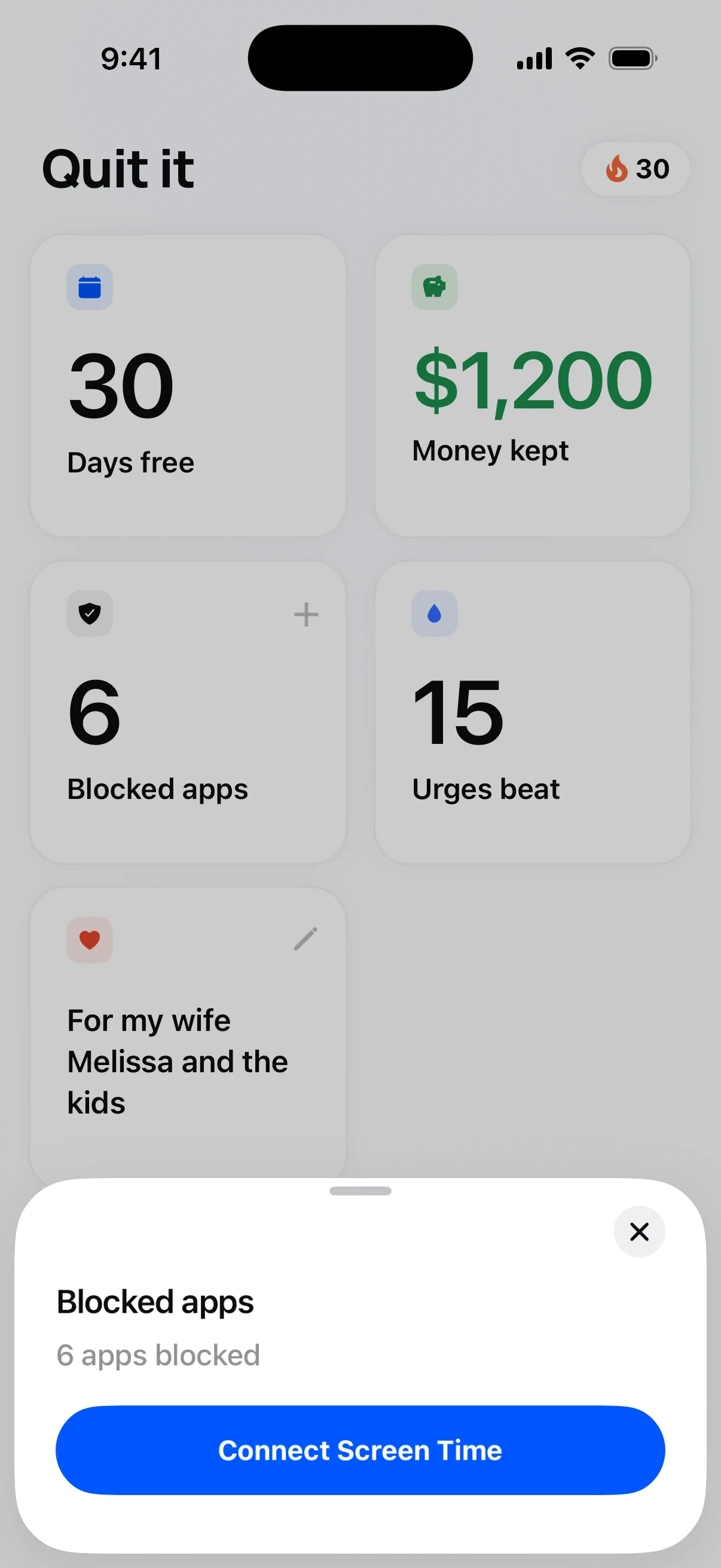 Blocked apps sheet showing 6 apps blocked